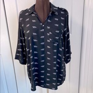 Reitmans Tunic, Black Cheetah, Leopard print shirt w adjustable sleeves, 16 Plus